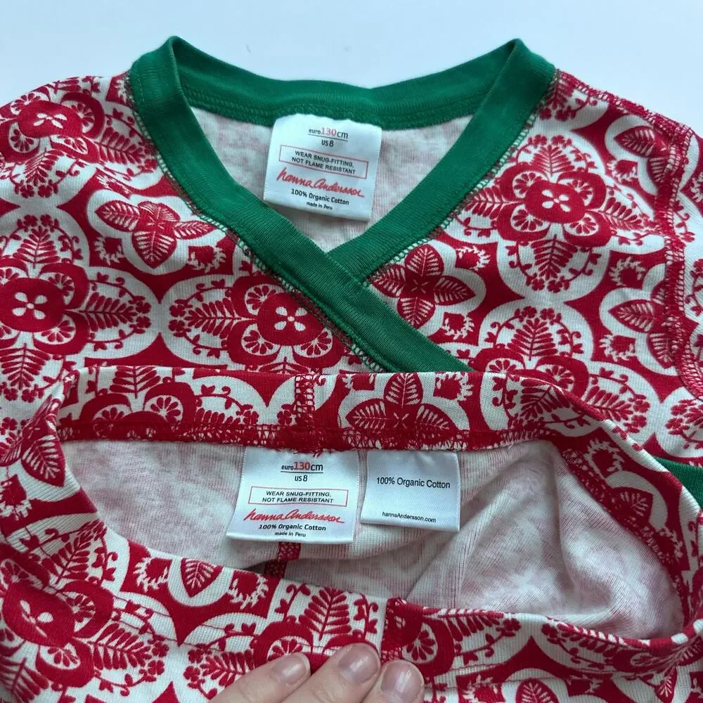 Hanna Andersson Christmas Long John Pajamas Size 8 - Excellent